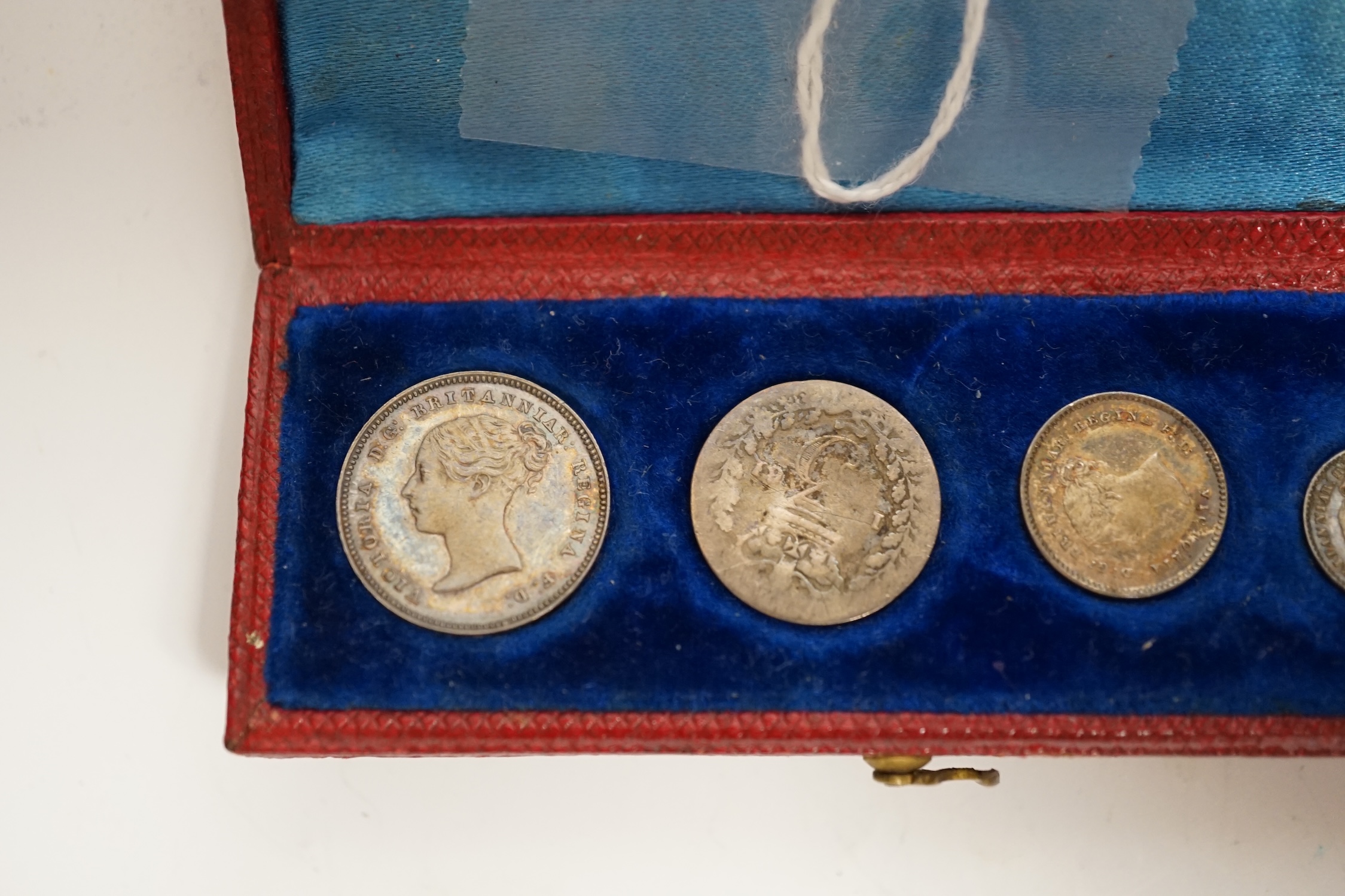 British silver coins, Victoria, A cased set of maundy money, 1879